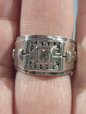 Genuine Vintage Sterling Silver Men's Ring With Cubic Zirconia Rhinestones